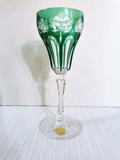 Vintage Antik farbiges Weinglas Stängelglas mit grünem Überfang  Bleikristall TW