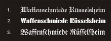 Waffenschmiede Rüsselsheim  Aufkleber 90 cm x 9cm