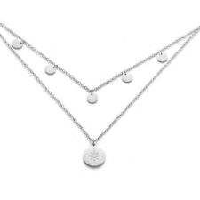 DAMEN SCHMUCKSET PLÄTTCHEN + KOMPASS SILBER HALSKETTE RUNDE ANHÄNGER EDELSTAHL