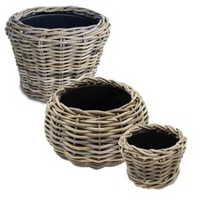 Rattan Blumen Korb shabby mit Einsatz - 3 Modelle - Holz Garten Deko Pflanz Topf