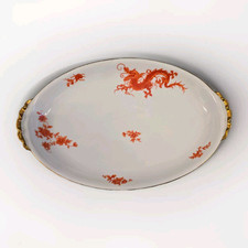 Tablett / ovale Schale / Platte Koenigszelt Roter Drache Mingdrache Goldrand