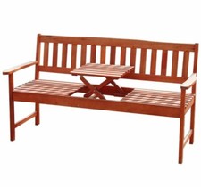 3-sitzer FSC Eukalyptus Gartenbank mit integr Tisch Sitzbank Holzbank Klapptisch