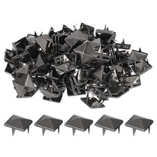100 Stück Pyramiden Nieten für Kleidung, 12mm 4 Zacken Quadratnieten, Schwarze