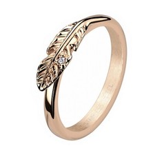 Designer Damen Ring Verlobungsring Rosegold vergoldet Blatt mit Kristall