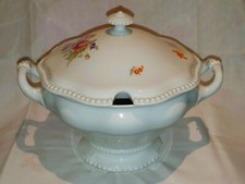 Rosenthal Große Suppenterrine, Perlrand, Deckeldekor Sommerstrauß