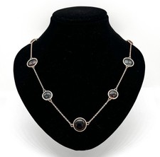 Modeschmuck Collier, Vergoldet, Glassteine, Cabochon, 63 cm lang, Karabiner