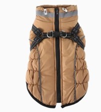 Hundemantel Winter Hellbraun  – wasserdicht, Geschirrfunktion L–4 XL