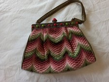 ANTIKE HANDTASCHE STOFF LEDER