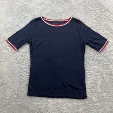 Tommy Hilfiger T-Shirt Damen Shirt Gr.S Blau Oberteil kurzarm Top LOGO Strick