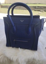 Céline Luggage Micro Tasche aus blauem, genarbtem Leder - Authentisch 