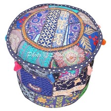 Hippie Gypsy Pouf Ottomane Vintage Patchwork Hocker Bezug Rund Ethno Dekor