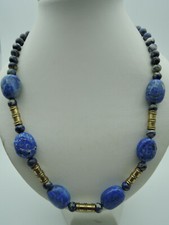 Edelsteinkette mit Sodalith und Goldfarbenen Zwischenteile 99