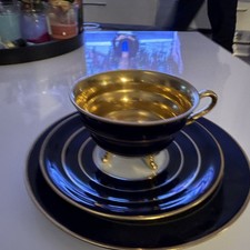 3 tlg. Prunk Sammelgedeck Sammeltasse echt Kobalt Illmenau Graf von Henneberg