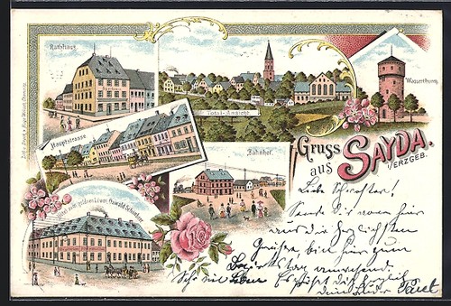 Lithographie sayda bahnhof - lithographie, sayda,