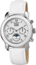 Engelhardt Automatik Herrenuhr Chronograph Tag / Nacht Lederarmband weiß chrom