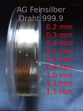 Silberdraht 999,9 Fein Silber 0,2 bis 1,5 mm Kunst Schmuck Handwerk Feinsilber