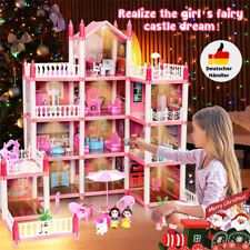 4 Etagen 11Zimmer Puppenhaus mit Möbeln und Zubehör inkl. kleine Puppe LED Licht