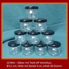 10 kleine Vorratsgläser,Twist off Verschluss,mini Gläser,30 G.,neutraler Deckel