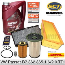 Passt für VW Passat B7 362 365 1.6 2.0 TDI Inspektionspaket Filterset 5L 5W-30