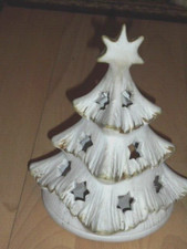 großer Weihnachtsbaum - Windlicht -Keramik- weis/gold - Standfigur 22x16cm gemar