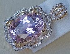 NEU 12 Carat Kunzit Edelstein Brillant Anhänger 585 14kt Gold Diamanten ♦️ 9067