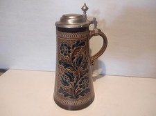 Alter Bierkrug von MR (Marzi & Remy) mit Zinndeckel   Steinzeug H. 28 cm.