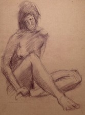 Kreidezeichnung SITZENDER AKT - Mitte 20. Jh.