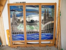 Unikat Paravent Holz Raumteiler Trennwand  Zinn (Kölner Dom davor der Rhein)