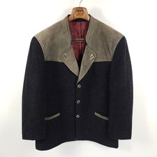 Distler Trachtenjacke Herren Gr. 52 Schwarz Grau Wolle Alpaka Leder Janker Jacke