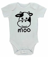 Baby Grow Strampler Body Junge Mädchen MOO COW Anzug Geschenk Unisex Tier Spaß süß Dusche