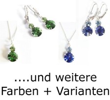 Farbe wählen! Echt Silber Schmuck-Set mit Swarovski® Kristallen Ohrringe Kette
