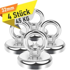 4X Neodym Magnet Bergemagnet Ösenmagnet 32mm 45 KG Stark Suchmagnet Ösen Magnete