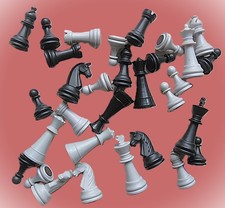 Spiel Schachfiguren-Komplettset-Kunststoff - grau/schwarz -Magnet-H: 2,5-5cm