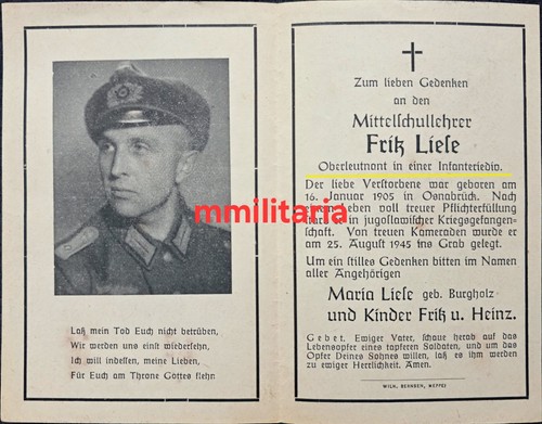 Sterbebild wwii oberleutnant - sterbebild,