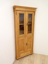 schöner Landhaus-Eckschrank im Jugendstil Weichholz massiv, Vitrine Vertiko