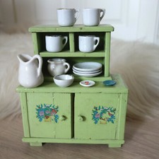 Küchenschrank Küchenbüffet mit Porzellan Geschirr Weichholz Puppenküche