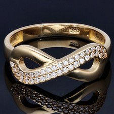 Infinity Goldring Ring 585 14K ECHT GOLD 58RG Zirkonia Unendlichkeit NEU Schmuck