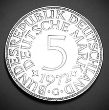 BRD   5  MARK 1972 G       SS - VZ       SILBER   ORIGINAL  FOTO
