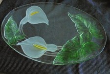 Original Walther Glas Servierplatte Platte mit Lilien + Blätter