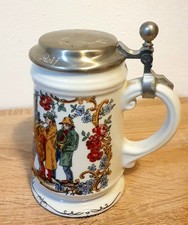 Bierkrug, Bierhumpen 16cm hoch, Porzellan mit Zinndeckel