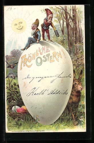 Ostern zwerg mit fernrohr - ak,