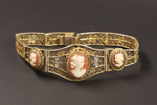 schönes antikes 800er Silber Armband mit Muschelkamee, filigranes florales Dekor