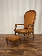 Chippendale Ledersessel mit Hocker Vintage Sessel Englisch Chesterfield Stuhl