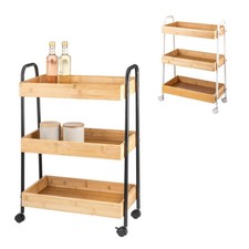 eluno Küchenrollwagen 3-stöckig, Servierwagen aus Bambus & Metall