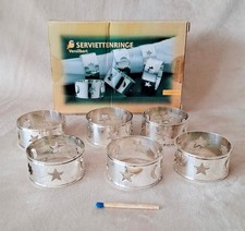 Vintage Eduscho 6 Servietten Ringe versilbert Sonne Mond Sterne Weihnachten