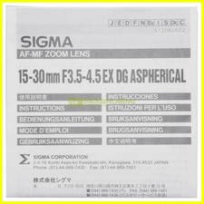 Handbuch für Sigma 15/30mm Objektiv. f3,5-4,5 EX DG Asph. Italienisch E G F S J.