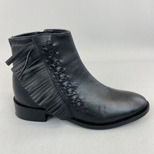 Topshop schwarz Knöchel seitlich Reißverschluss Fransen Bootie Büro Arbeit schmal Stiefel 36 UK3