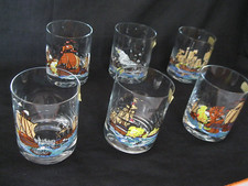6x Gläser "Wiking-Kristall" aus Glas Motiv Segelschiff Schiffe Trinkglas Vintage