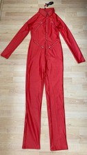 Koucla Wetlook Jumpsuit Overall Catsuit Highcollar mit Zips in Rot Größe L