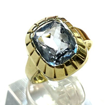 Massiver 585 Gold 14 K Ring Aquamarin Kissen Ø 17,5 mm RG 55 Juwelier sehr gepfl